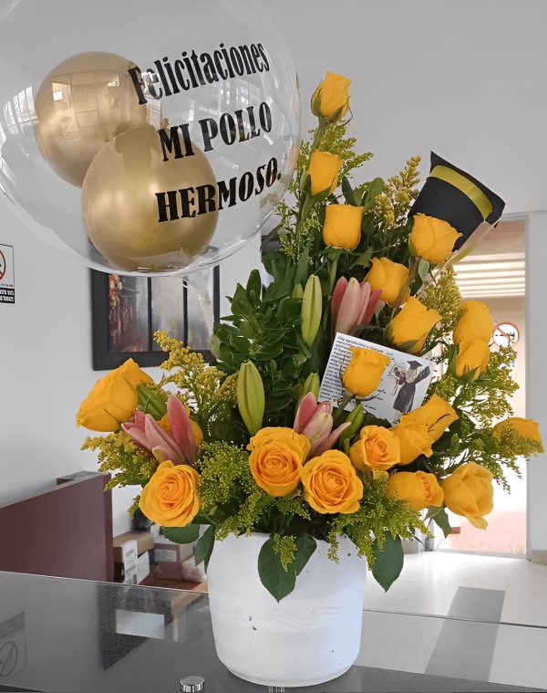 Cilindro  para grado, rosas, lirios,  globo personalizado y gorro R167